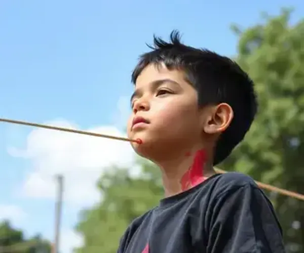 Menino de 9 anos sofre corte no pescoço por linha com cerol enquanto brincava em praça de São Bernardo