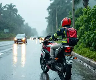 Motociclista ajuda motorista com carro quebrado na Anchieta em dia de chuva